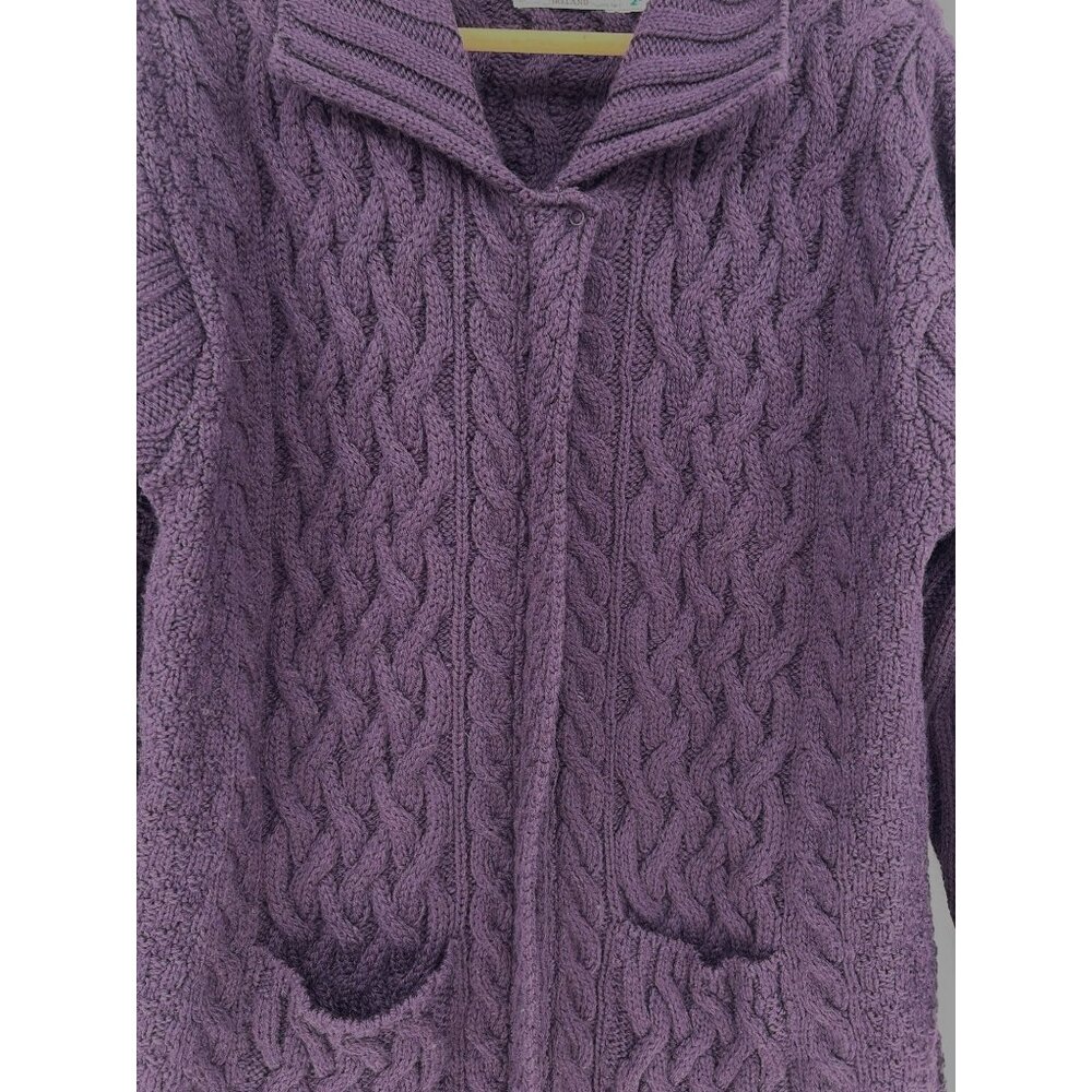 Aran Crafts Womens XL Purple Cable Knit Cardigan100% Merino Wool Made In Ireland - Picture 3 of 11